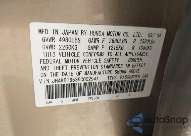 JH4KB16535C002941: 39918489