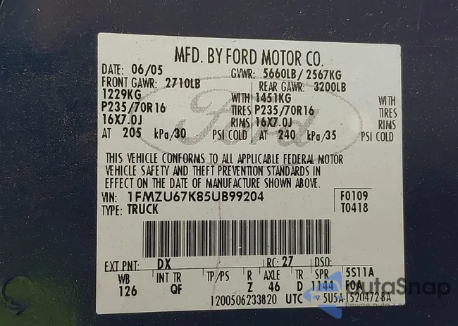 1FMZU67K85UB99204: 39928009