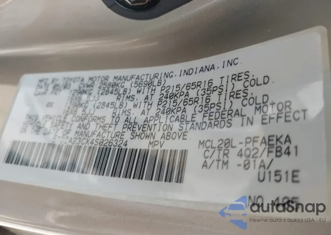 5TDZA23CX4S026324: 39930301