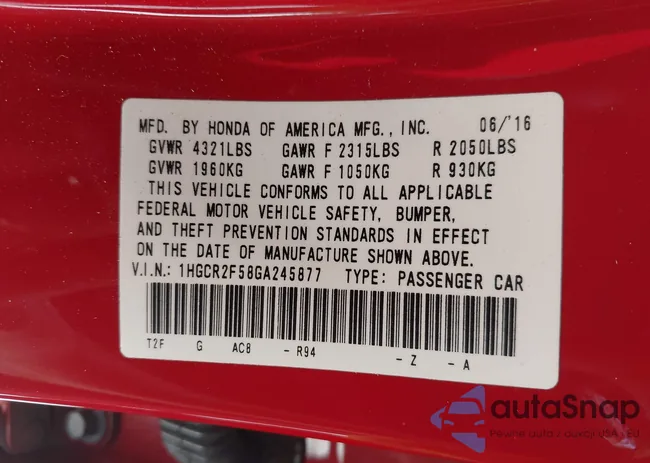 1HGCR2F58GA245877: 39934245