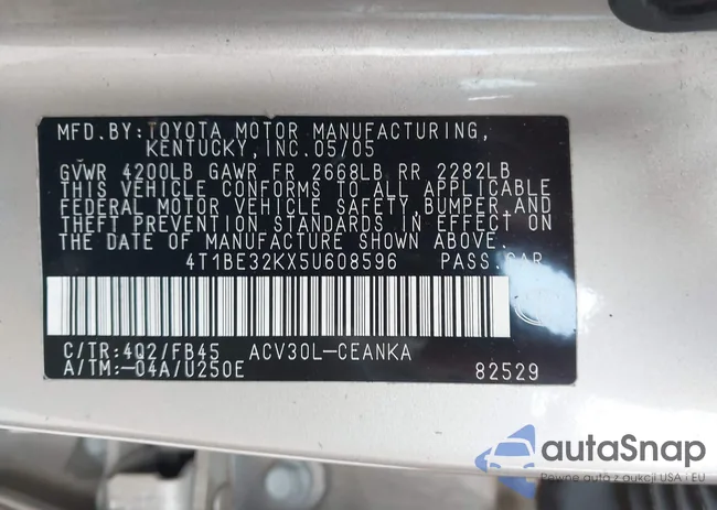 4T1BE32KX5U608596: 39938172