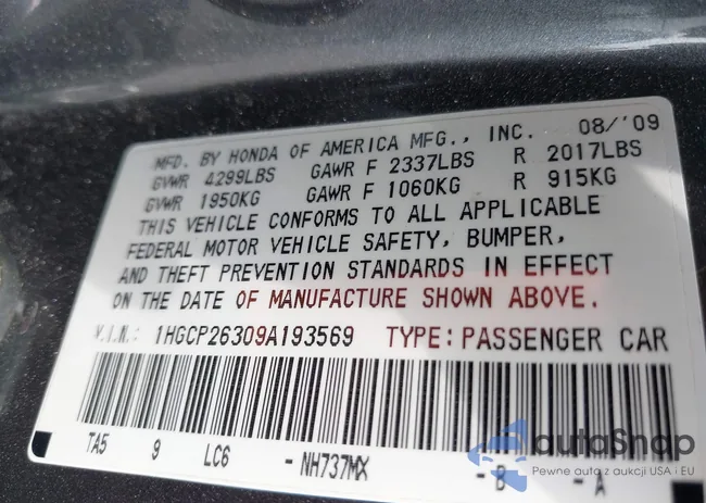 1HGCP26309A193569: 39940357