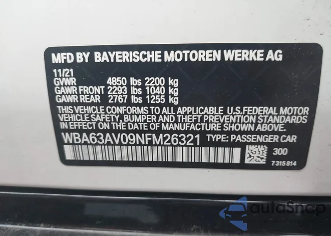 WBA63AV09NFM26321: 39943214