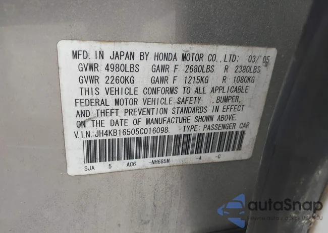 JH4KB16505C016098: 39950071