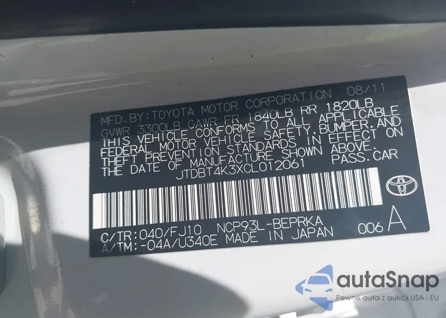 JTDBT4K3XCL012061: 39958038