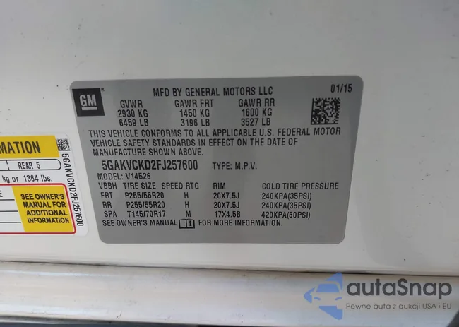 5GAKVCKD2FJ257600: 39959330