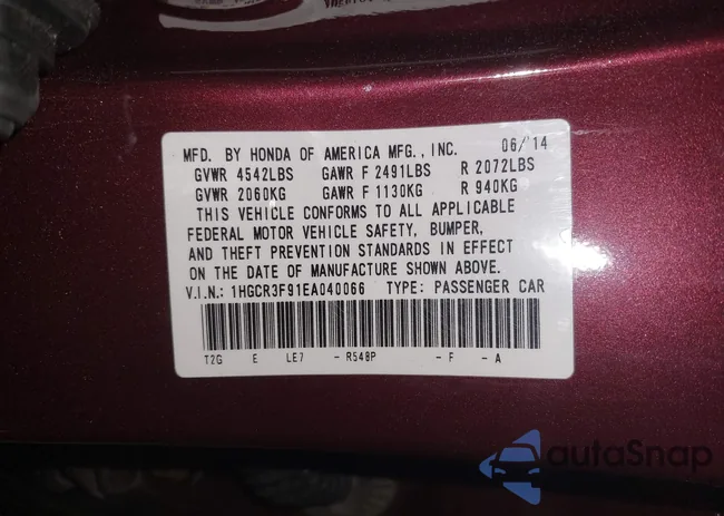 1HGCR3F91EA040066: 39994589