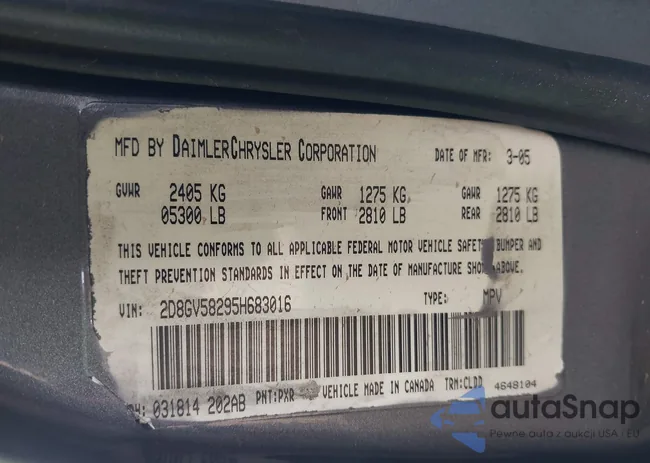 2D8GV58295H683016: 40009034