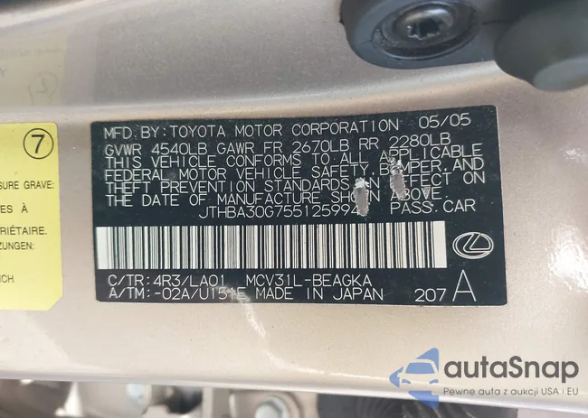 JTHBA30G755125994: 40010268