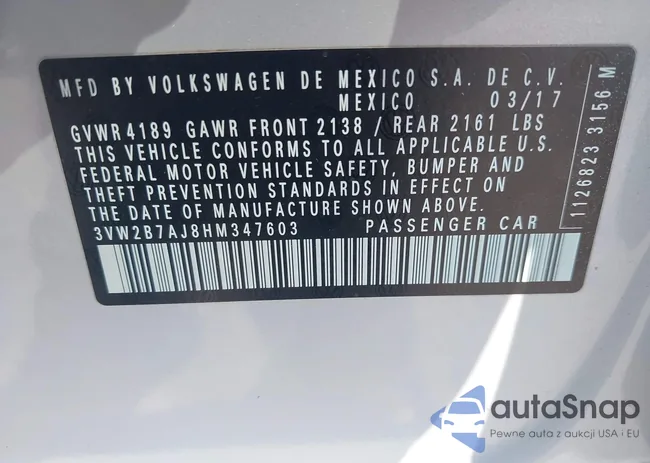 3VW2B7AJ8HM347603: 40012007