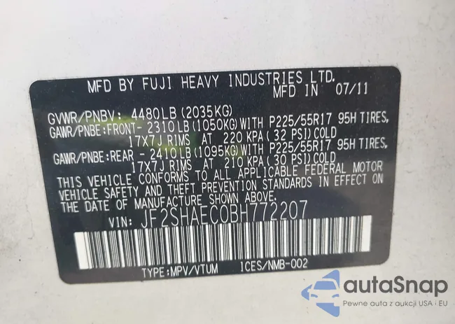 JF2SHAEC0BH772207: 40013277