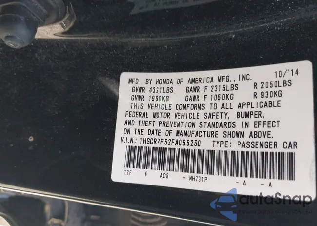 1HGCR2F52FA055250: 40013607