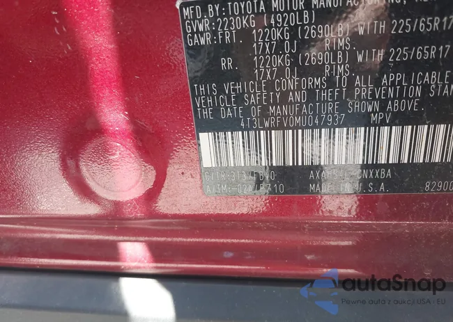 4T3LWRFV0MU047937: 40014302