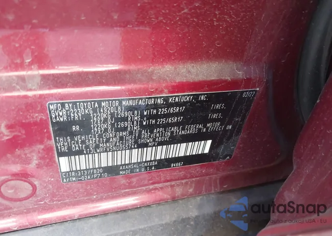 4T3LWRFV5NU055744: 40018692