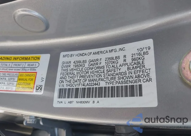 1HGCV1F14LA022443: 40029827