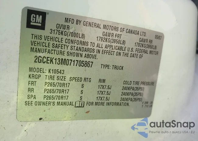 2GCEK13M071705867: 40038625