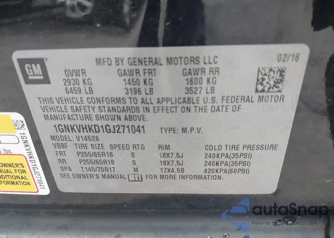 1GNKVHKD1GJ271041: 40041233