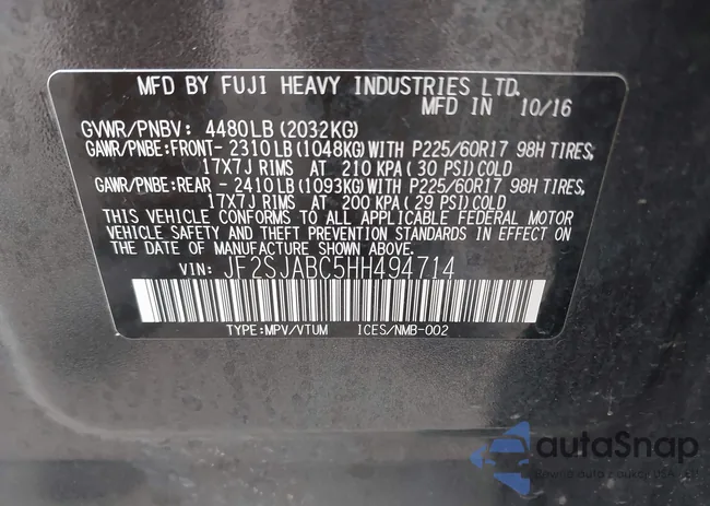 JF2SJABC5HH494714: 40040707