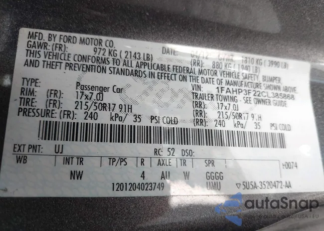 1FAHP3F22CL385868: 40046450