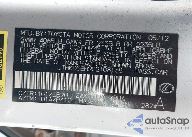 JTHKD5BH2C2108138: 40048700