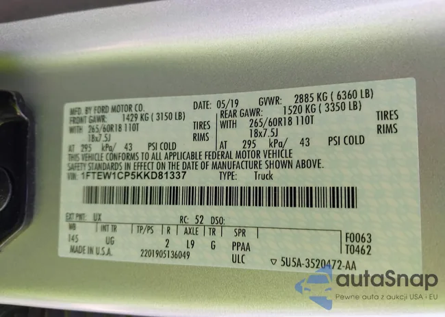 1FTEW1CP5KKD81337: 40048763