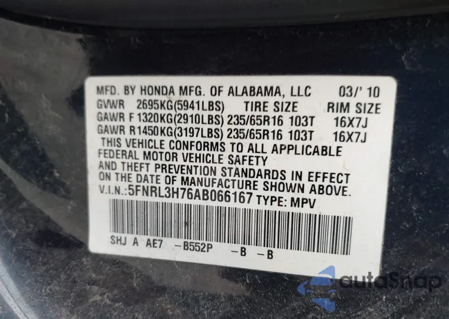 5FNRL3H76AB066167: 40054013