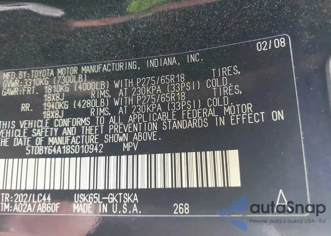 5TDBY64A18S010942: 40054323