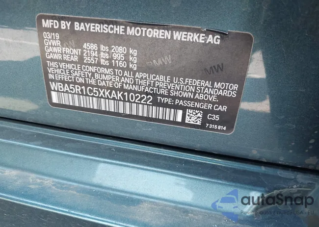 WBA5R1C5XKAK10222: 40055227