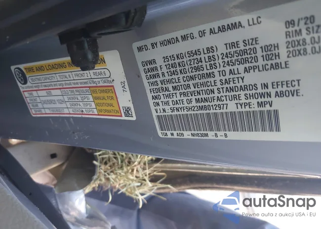 5FNYF5H23MB012977: 40054808