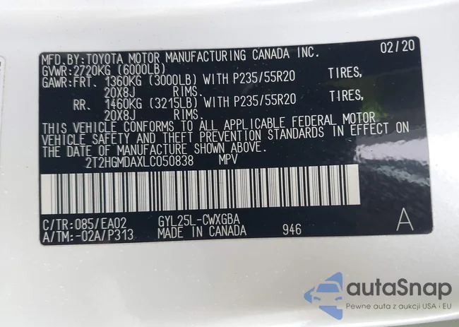 2T2HGMDAXLC050838: 40056110