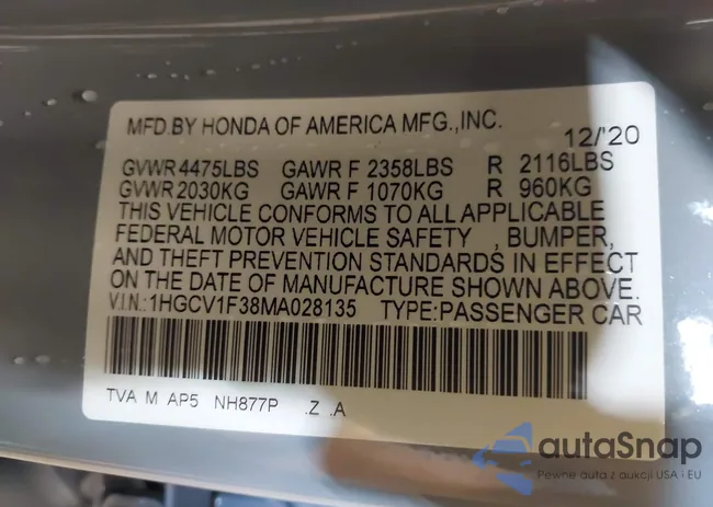 1HGCV1F38MA028135: 40059928