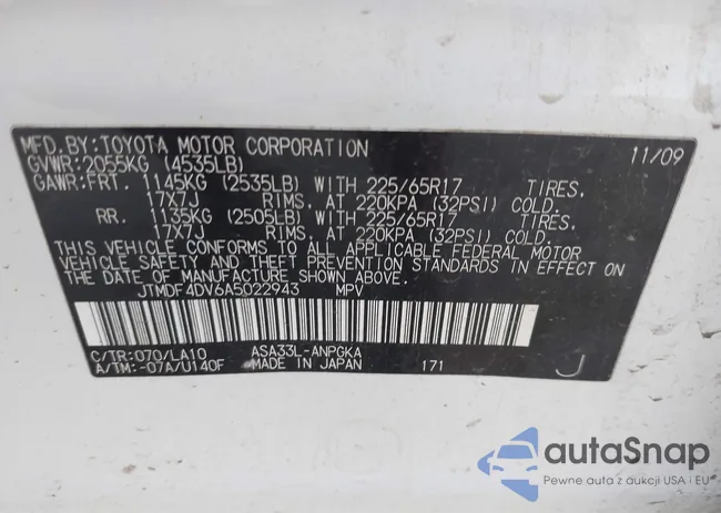 JTMDF4DV6A5022943: 40060208