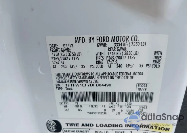 1FTFW1EF7DFD04490: 40060413