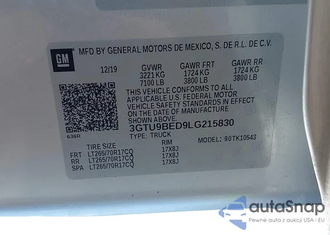 3GTU9BED9LG215830: 40059669