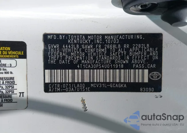 4T1CA30P54U011918: 40061308