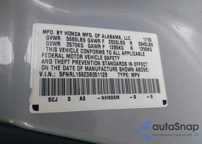 5FNRL18623B051129: 40065538