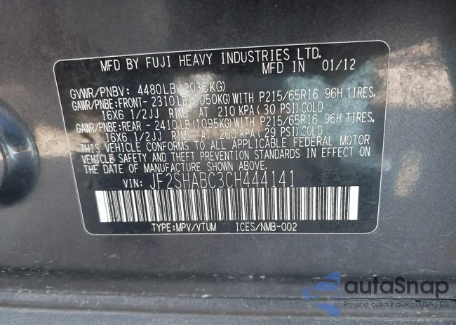 JF2SHABC3CH444141: 40067573