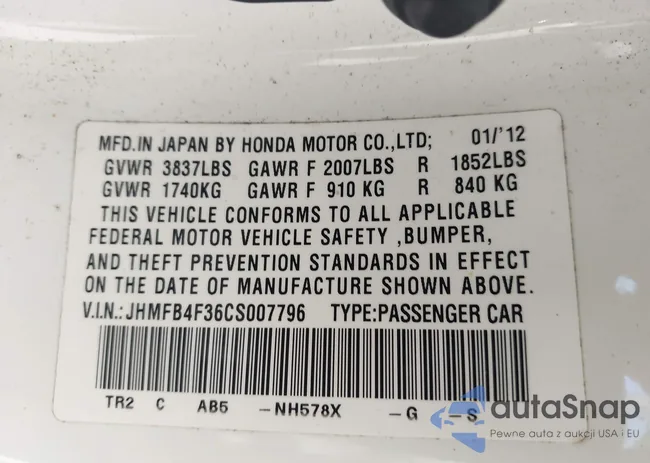 JHMFB4F36CS007796: 40069168