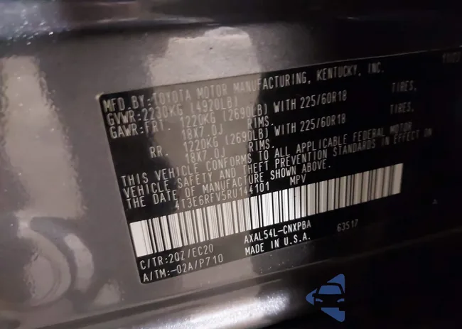 4T3E6RFV5RU144101: 40068578