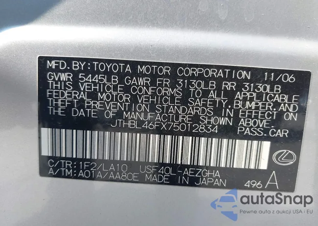 JTHBL46FX75012834: 40070112