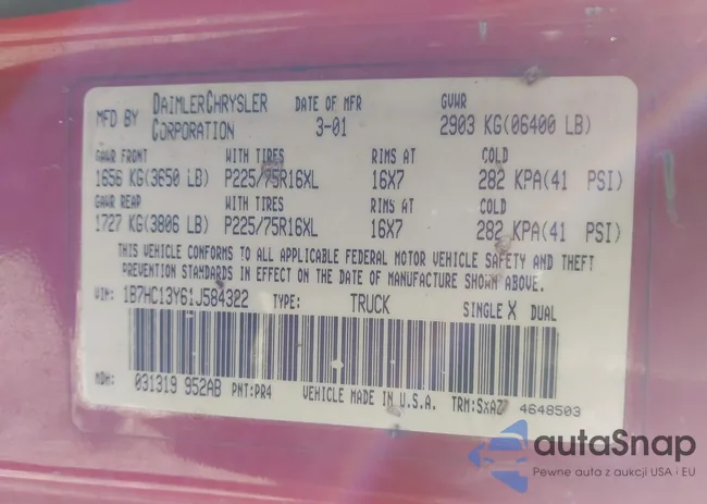 1B7HC13Y61J584322: 40072216