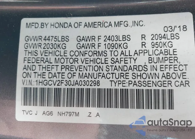 1HGCV2F30JA030298: 40075255