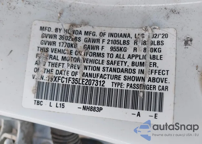 19XFC1F35LE207312: 40075556