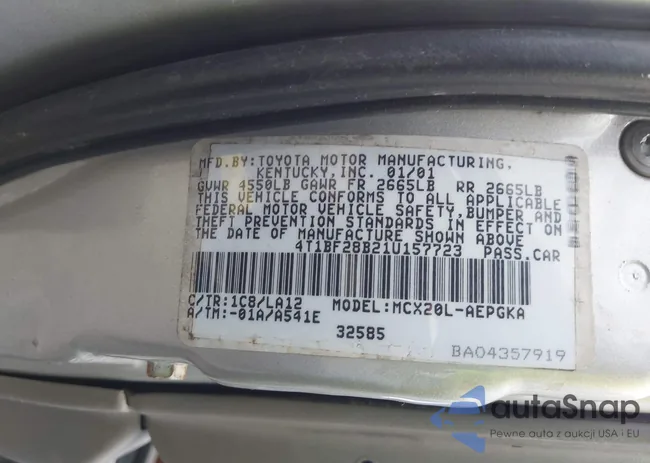 4T1BF28B21U157723: 40078636