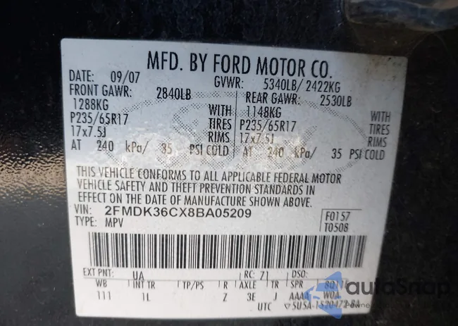 2FMDK36CX8BA05209: 40082580