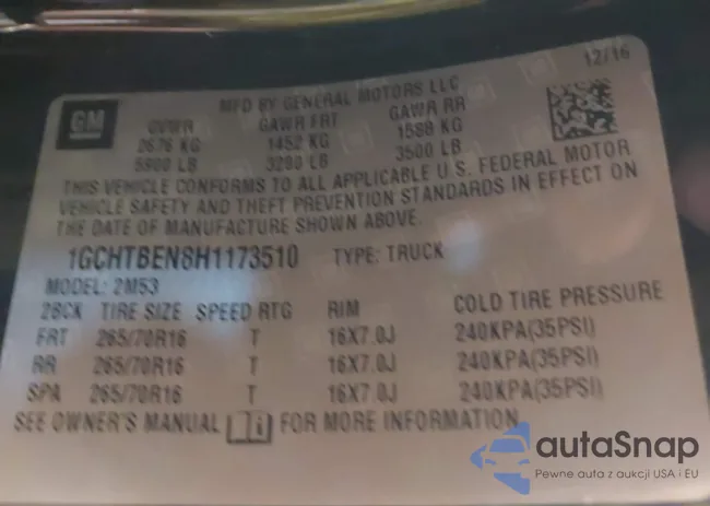 1GCHTBEN8H1173510: 40096265