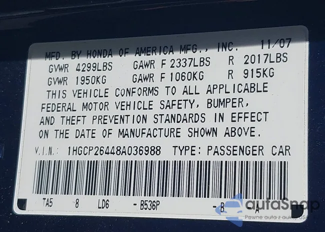 1HGCP26448A036988: 40098558