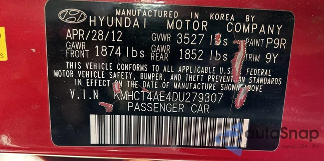 KMHCT4AE4DU279307: 40100995