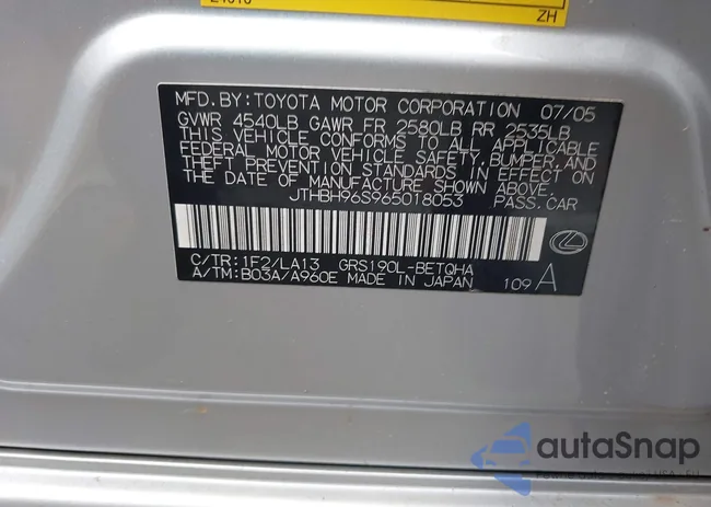 JTHBH96S965018053: 40103820