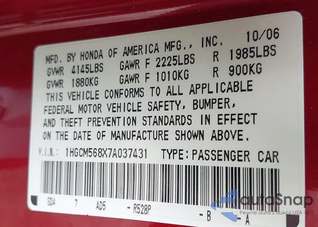 1HGCM568X7A037431: 40105793